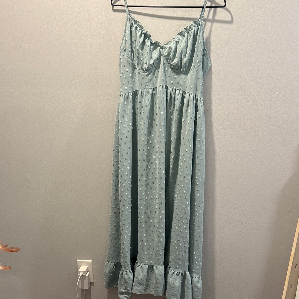 Light Aqua Swiss Dot Spaghetti-Strap Maxi Chemise